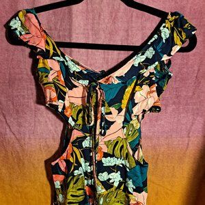 Floral Cut-Out Neck Tie Top